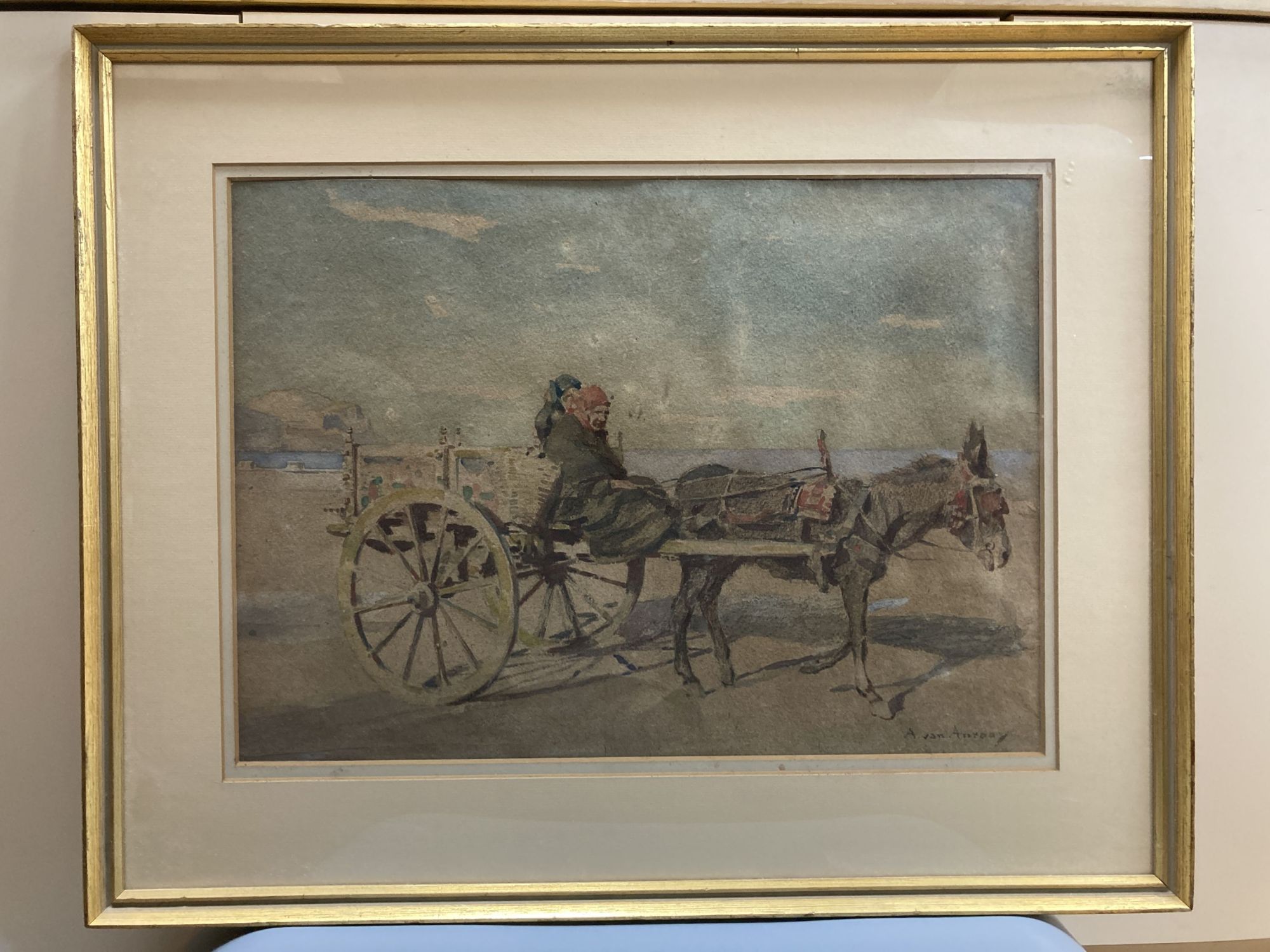 Anton Van Anrooy (1870-1949), watercolour, Palermo donkey cart, signed with letter from the artist verso dated 1943, 37 x 52cm